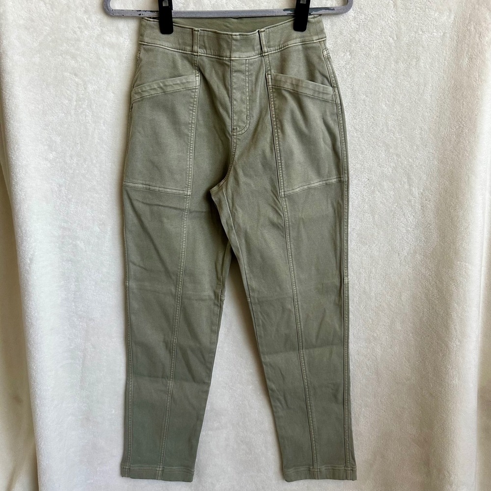 Spanx Stretch Twill Straight Leg Pants Olive Oil Green Pull On Women's Small